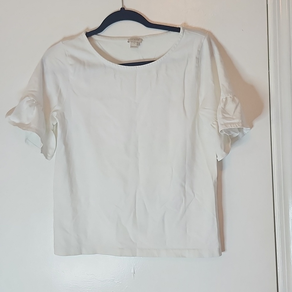 J. Crew Cream Ruffle Sleeve Tee - Picture 5 of 8